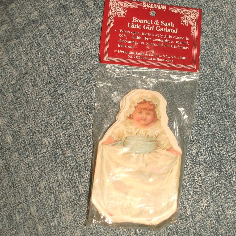 NWT Shackman Vintage Victorian Print Bonnet & Sash Little Girl Garland 99" long